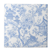 Toile de Chinoiserie Azul Dragão Flor de Cerejeira