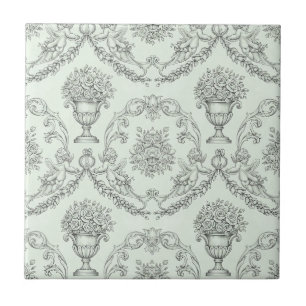 Toile de Jouí Verde Menta com Querubim Barroco e U