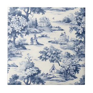Toile de jouy, azul e branco, porcelana,