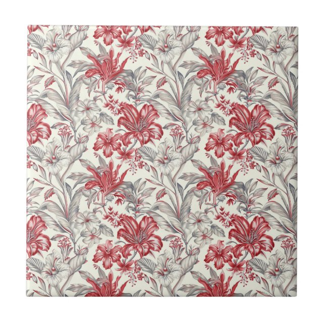 Toile de Jouy Deep Red e Sutitle Cinza Floral (Frente)