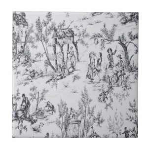 Toile de Jouy francesa preta e branca arte elegant