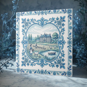 Toile De Jouy Francesa Vintage Floral Azul 