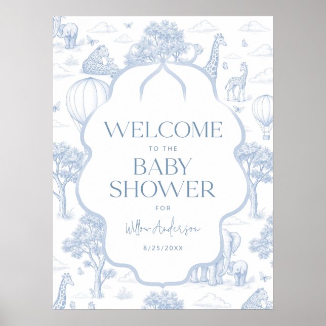 Toile De Jouy Safari Baby Shower Welcome Poster (Frente)