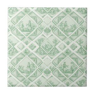 Toile de Jouy Verde Salvia com Cenas Pastoris