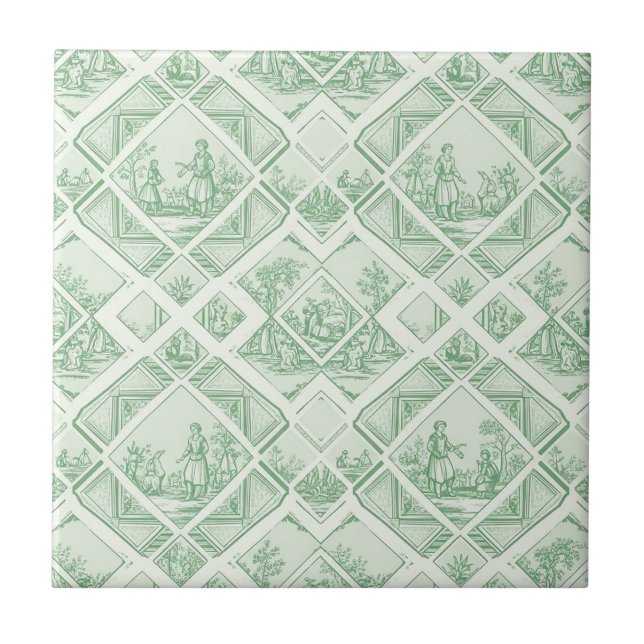 Toile de Jouy Verde Salvia com Cenas Pastoris (Frente)