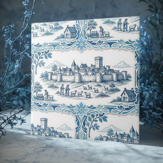 Toile De Jouy Vintage Têxtil Rústico Pastoral Azul