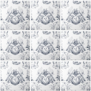 Toile Pavão Azul Francês Vintage Galo e Coelho