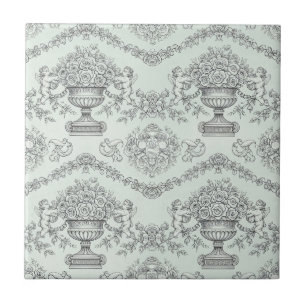 Toile Verde Menta com Querubim Barroco e Urna Flor