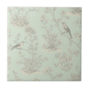 Toile Verde Menta Francês Pássaros e Floral 3