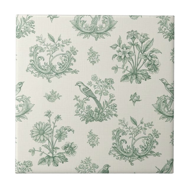 Toile Verde Menta Francês Pássaros e Floral 4 (Frente)