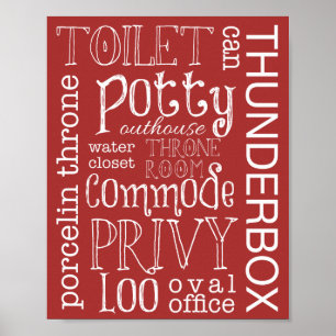 Toilet Engraçado Banheiro Red Sinal Poster Impres