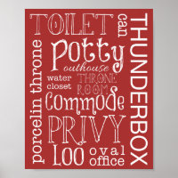 Toilet Engraçado Banheiro Red Sinal Poster Impress