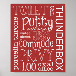 Toilet Engraçado Banheiro Red Sinal Poster Impress