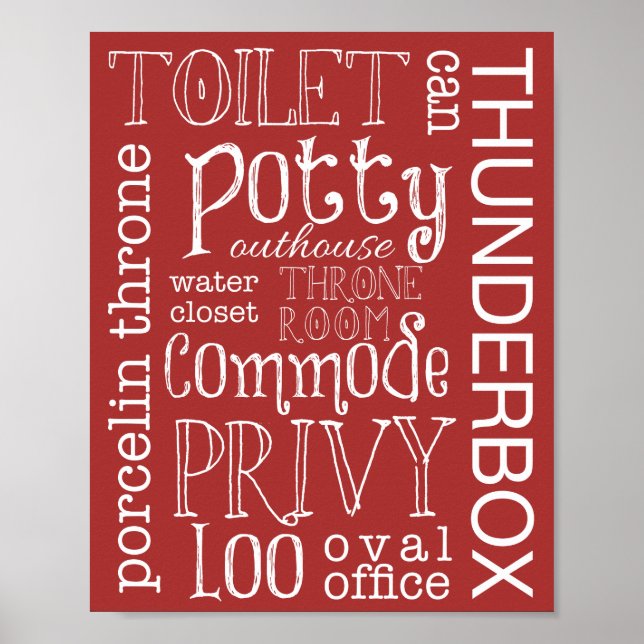 Toilet Engraçado Banheiro Red Sinal Poster Impress (Frente)