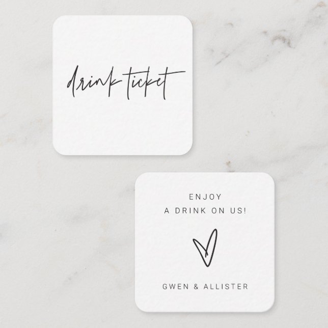 Token de Cartão de Casamento de Tíquete de Drink G (Frente/Verso)