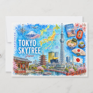 Tokyo Skytree Japão Cartão Postal de Viagem Aquare