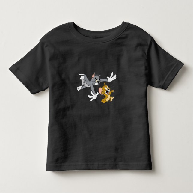 Tom e Jerry Divertem Camiseta Negra para Crianças (Frente)