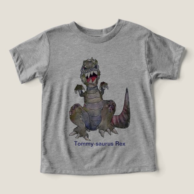 Tom-Saurus Rex Cartoon Dinossauro Camisa-T (Design frontal)