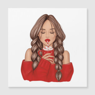Tomando Chocolate Quente no Inverno em Suéter Verm