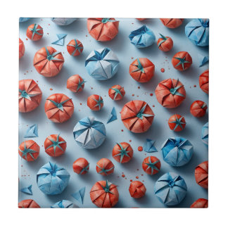 Tomates Origami Padrão Vermelho Azul