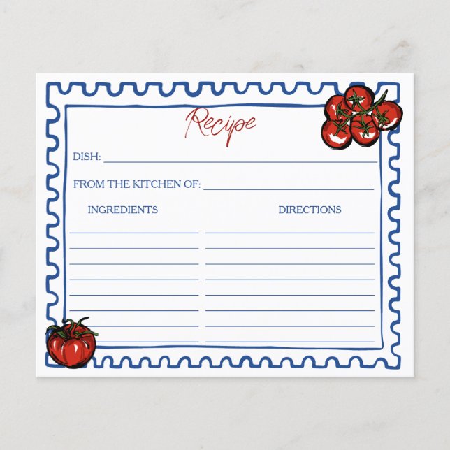 Tomato Italian bridal shower recipe card (Frente)