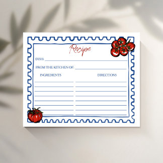 Tomato Italian bridal shower recipe card