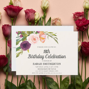 Tonalidade Roxa Bege Rosa Floral em Aquarela para