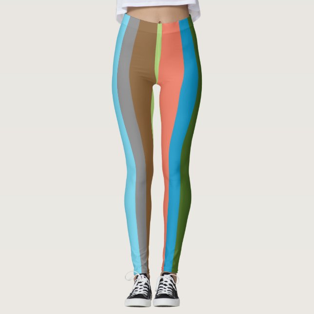 Tons coloridos quentes leggings listradas (Frente)