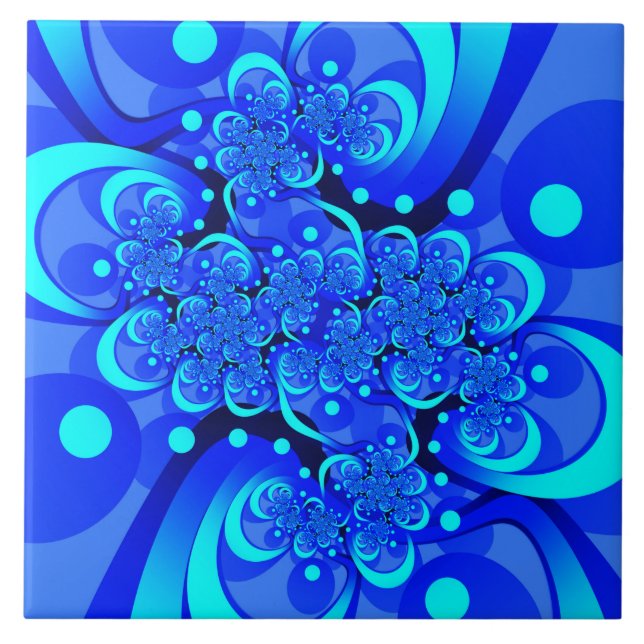 Tons de Azul Arte Fractal Abstrata Moderna (Frente)