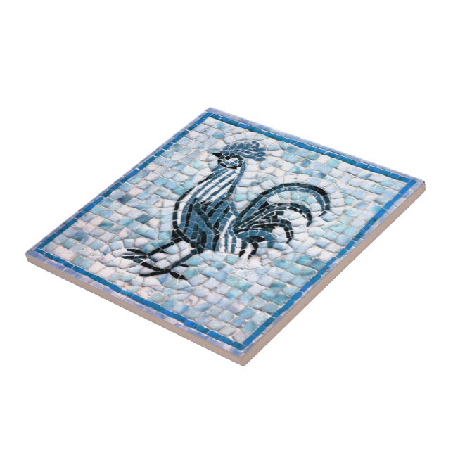 Tons de Azul com Design de Galo em Mosaico Preto (Lateral)