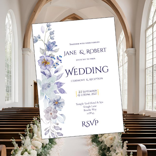 Tons de azul, Convite de casamento floral (Criador carregado)