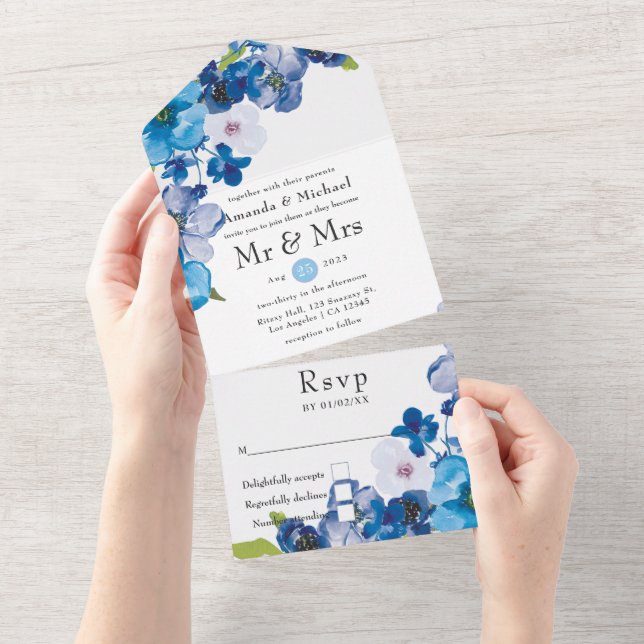Tons de Casamento Floral Azul (Aba destacável)