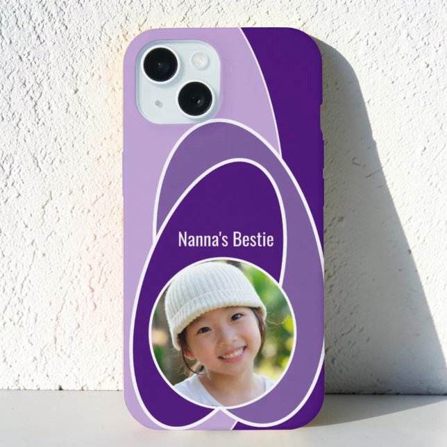 Tons de Oval Roxo Substituível Foto  (Fun single custom photo & template text iPhone case with abstract purple art design. )