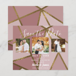 Tons de Rosa Malva & Bronze Dourado Glam Geométric