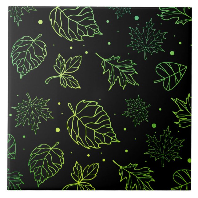 Toque de Elegância Folhas Verdes no Preto  (Frente)