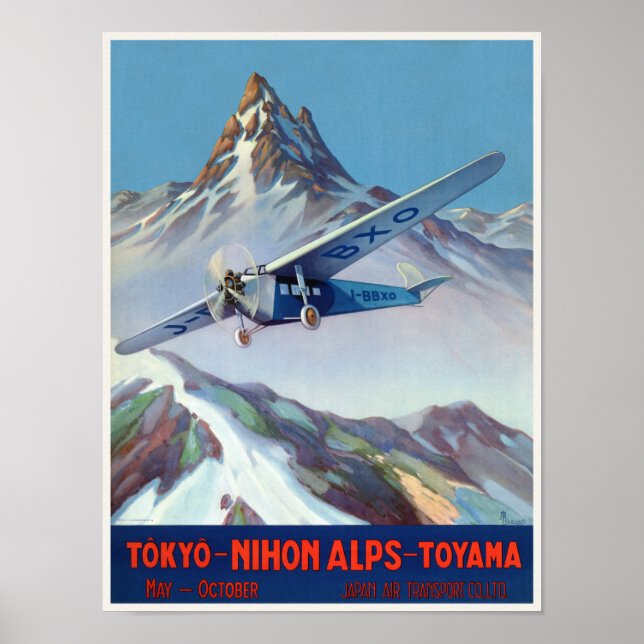 Tóquio - Alpes Nihon - Poster vintage Toyama no Ja (Frente)