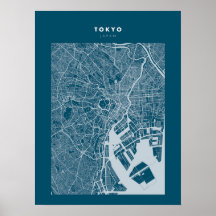 Tóquio - Poster do Mapa da Cidade Azul Escura no J