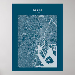 Tóquio - Poster do Mapa da Cidade Azul Escura no J