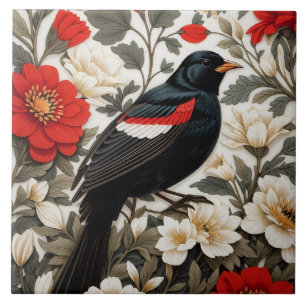 Tordo-de-asa-vermelha-elegante Floral Vermelho e C