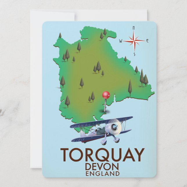 Torquay Devon Vintage mapeia poster art. (Frente)