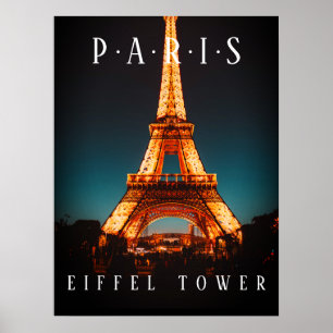 Torre Eiffel À Noite, Paris, Poster Negra
