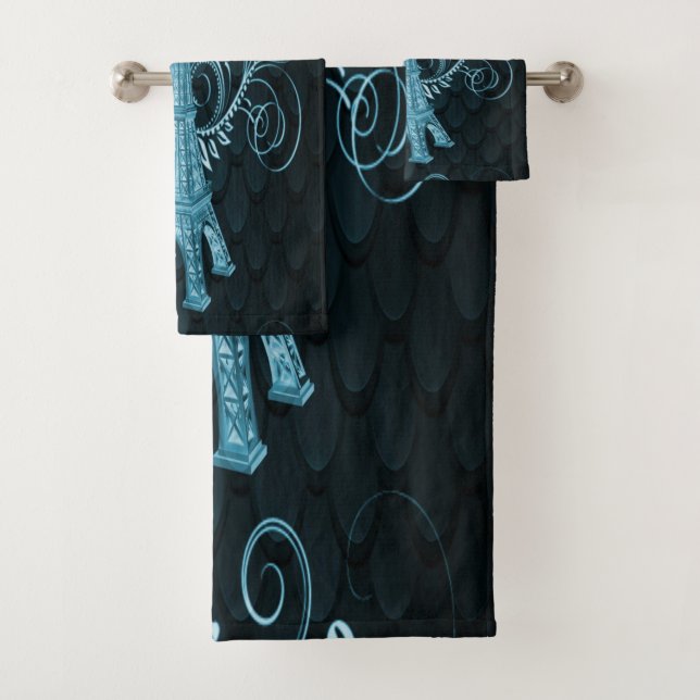 Torre Eiffel Blue Floral Swirls Conjunto de Toalha (Insitu)