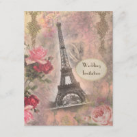 Torre Eiffel chique & rosas que Wedding o convite