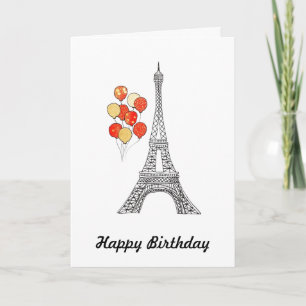 Torre Eiffel com vários balões Cartão de Aniversár