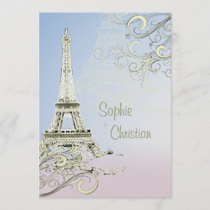 Torre Eiffel + espirais Convites de Casamento