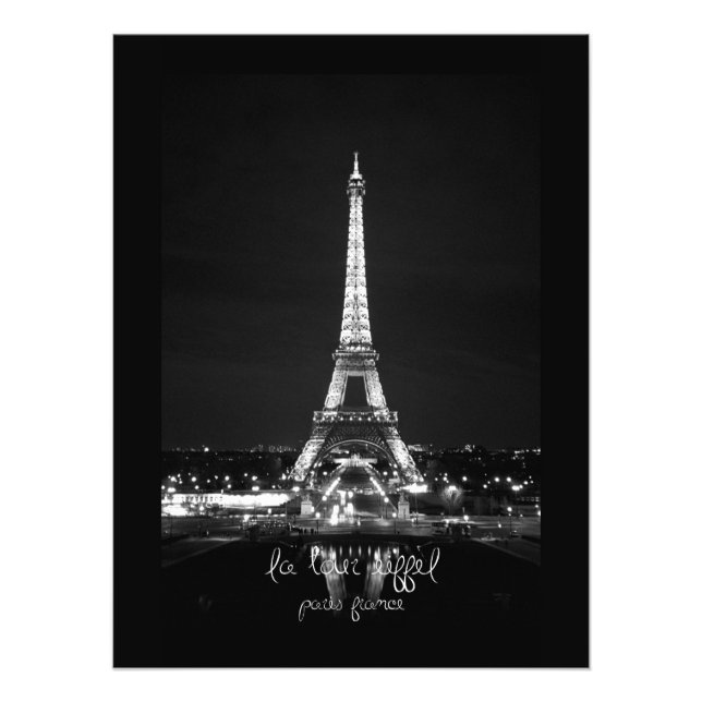 Torre Eiffel na noite B&W Impressão fotográfica (Frente)