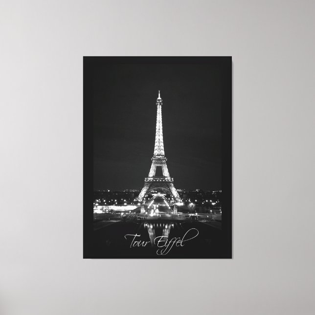 Torre Eiffel na noite B&W na Canvas (Frente)