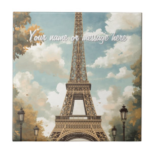 Torre Eiffel Paris Viagem Arte Retro Vintage Nome