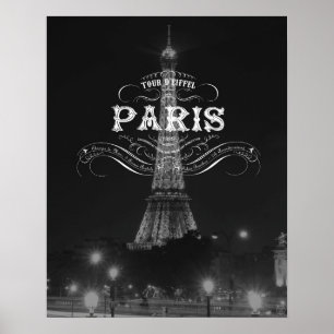 Torre Eiffel preto e branco do poster de viagens