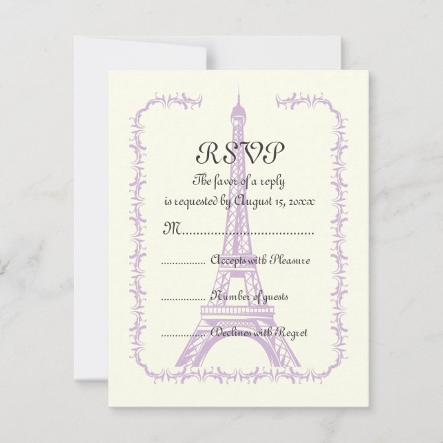 Torre Eiffel roxa do casamento em Paris, RSVP do m (Frente)